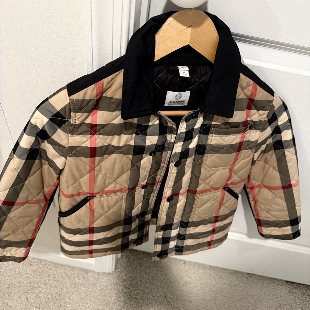 Burberry Kids Plaid Jacket with Black Collar
